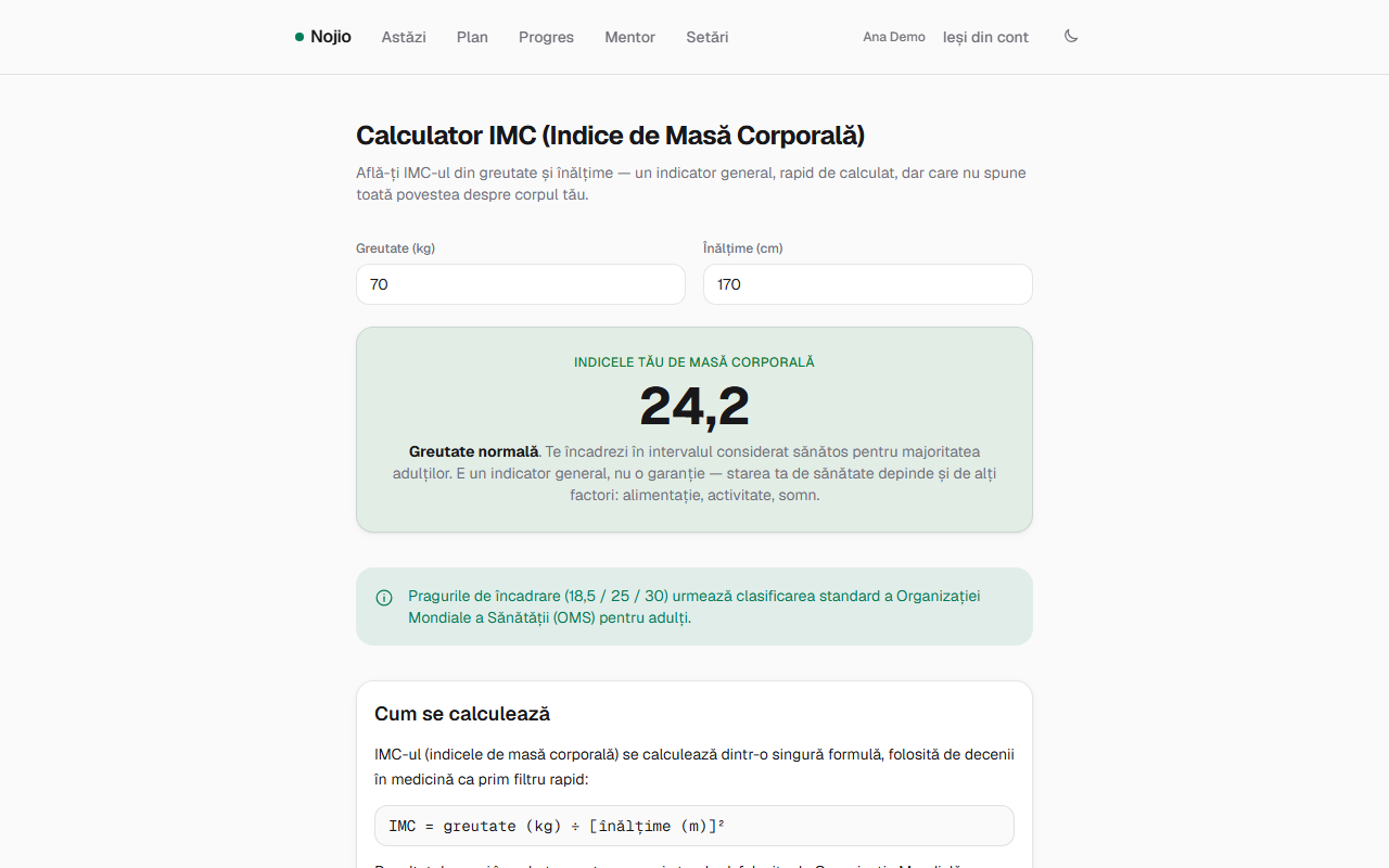 Lista de calculatoare de sănătate din Nojio