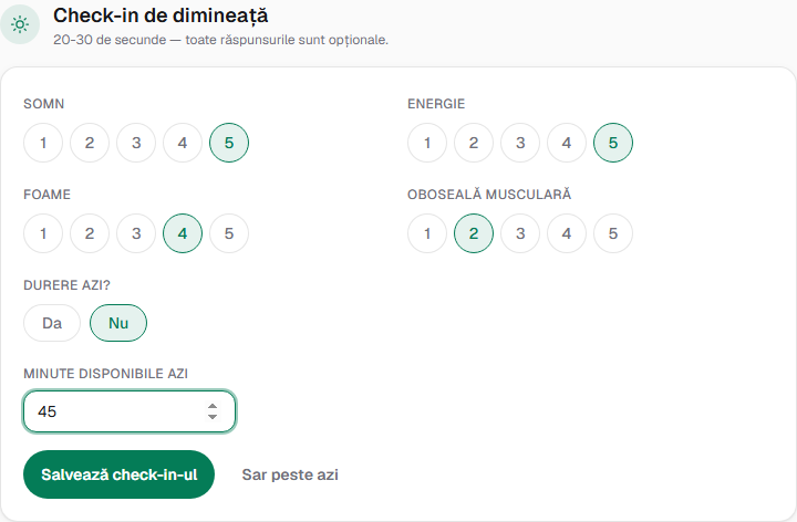 Formularul de check-in zilnic din Nojio